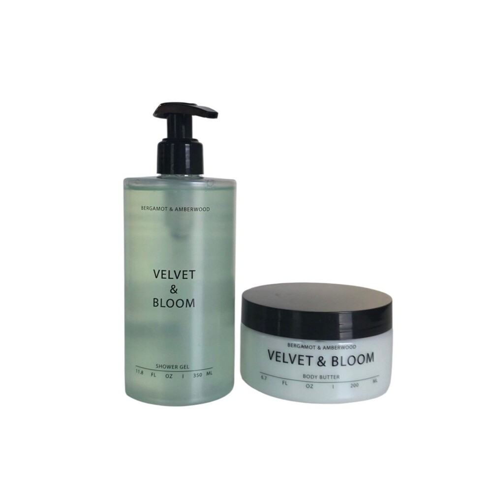 Velvet & Bloom Bergamot & Amberwood Body Butter & Shower Gel 11.8fl.oz Lot of 2